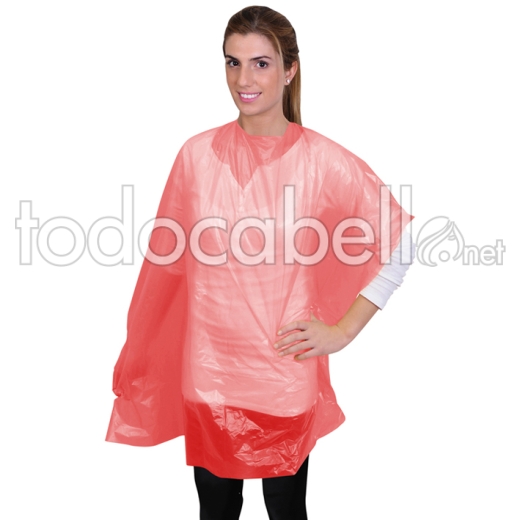 BAG 50 DISPOSABLE CAPES RED